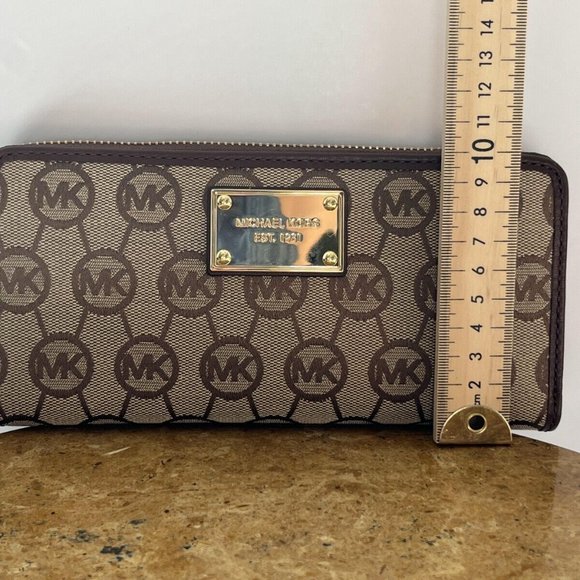 Michael Kors Signature Logo Brown Wallet Womens Golden Hardware Handbag New - Picture 4 of 10